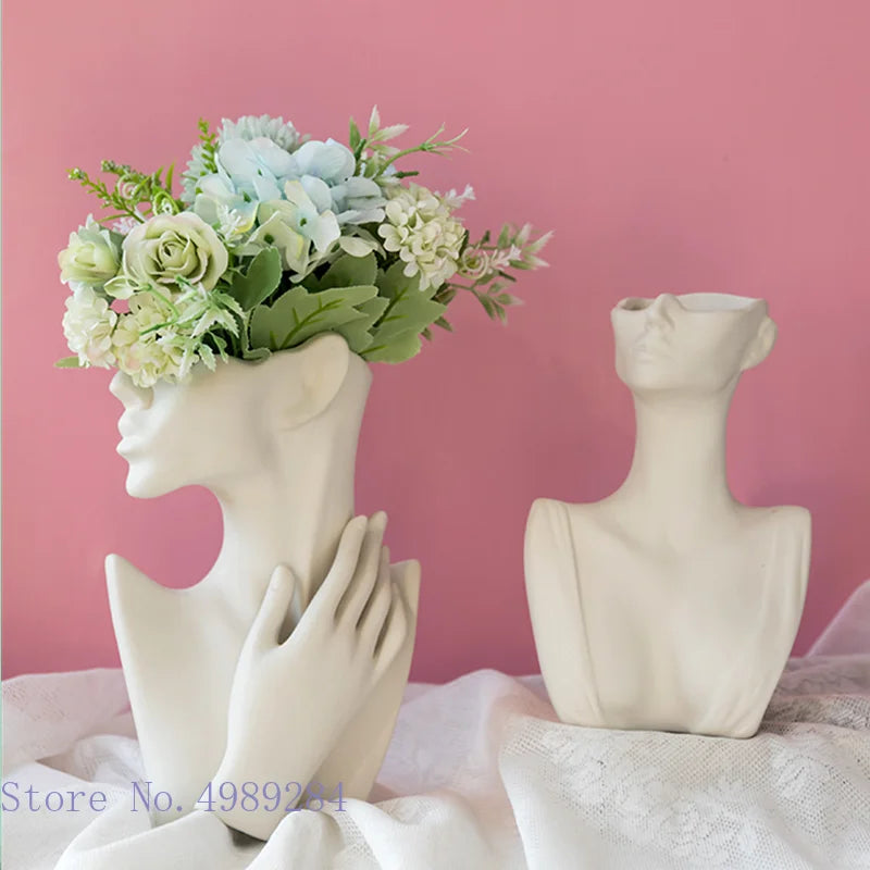 DecorBites™ Abstract Half Face Ceramic Vase Portrait Ornament Artistic Handicraft