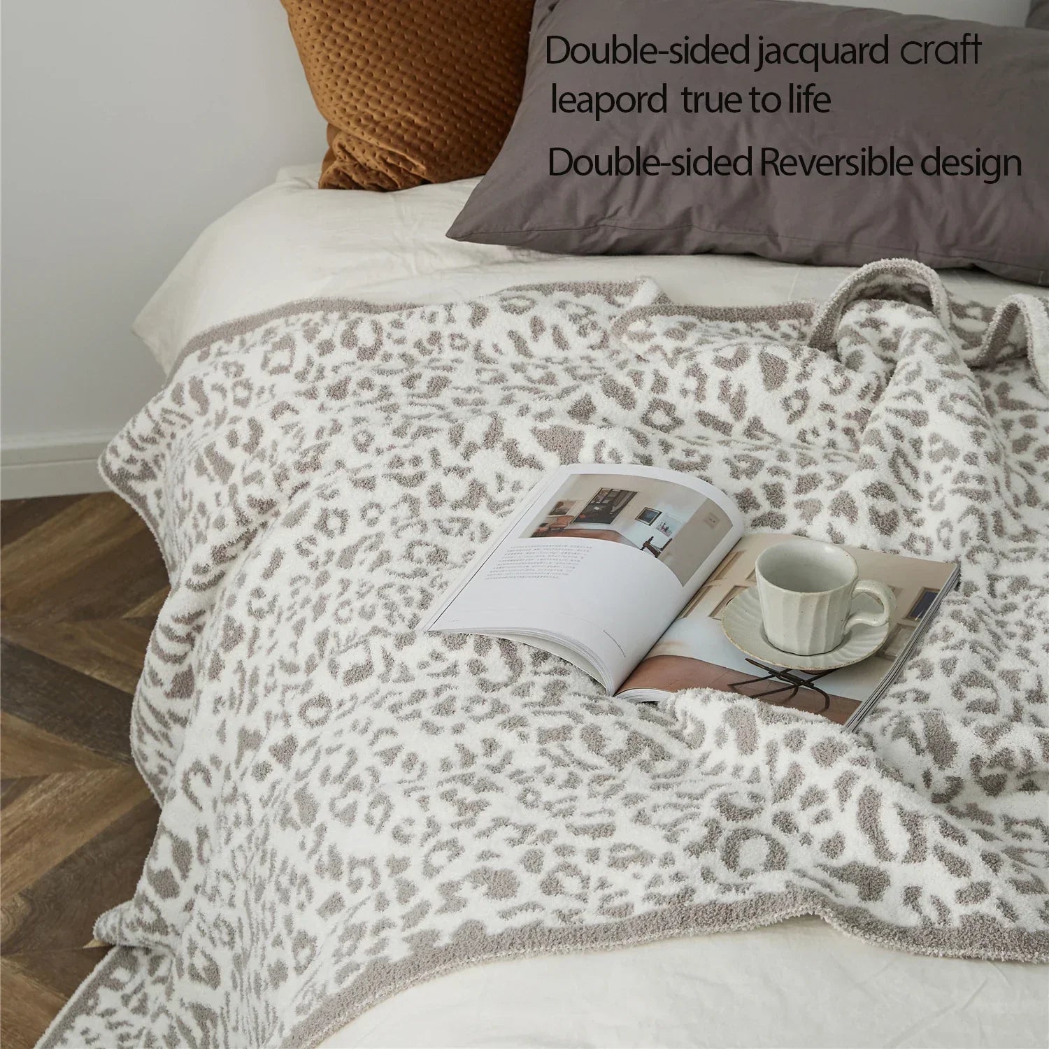 DecorBites™ Cozy Leopard Print Knitted Blanket - Winter Faux Fur Microfiber Throw