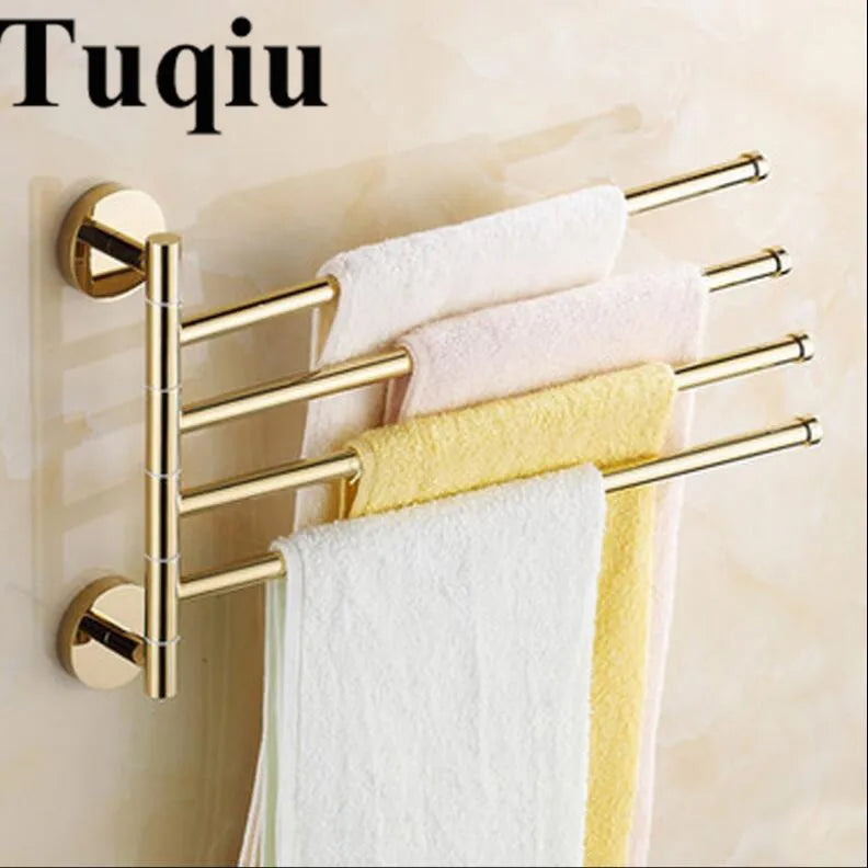 DecorBites™ Copper Swivel Towel Bars Wall Mounted Bathroom Towel Holder Rack Gold 32cm