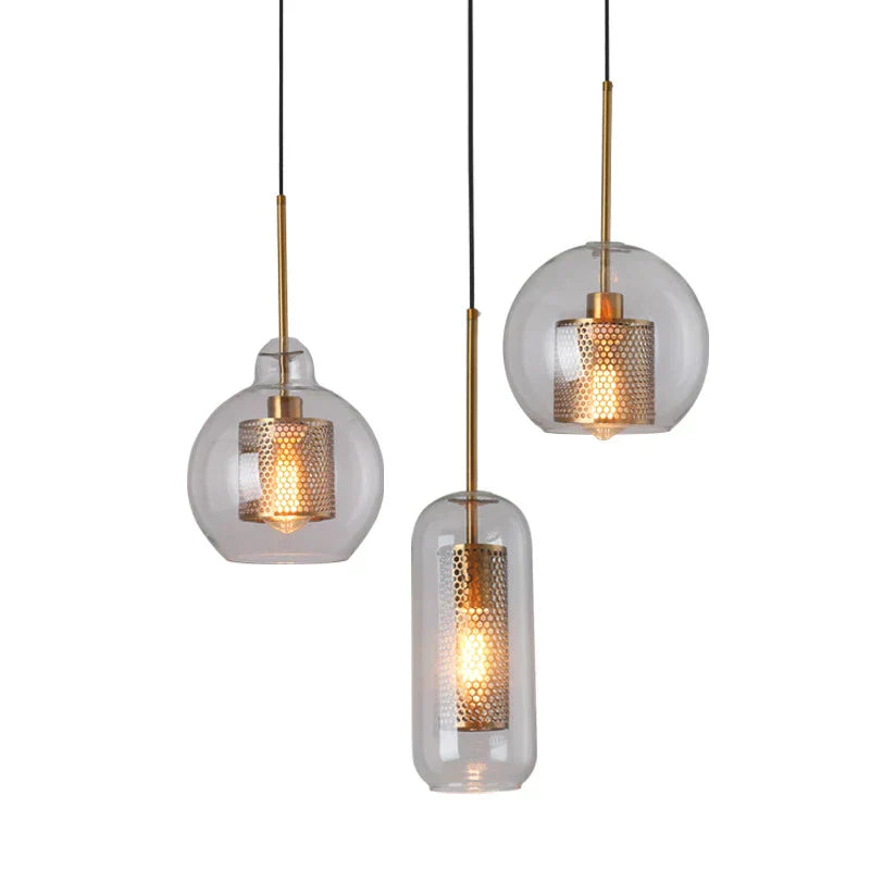 DecorBites™ Gold Mesh Glass Ball Pendant Light Industrial Kitchen Fixture