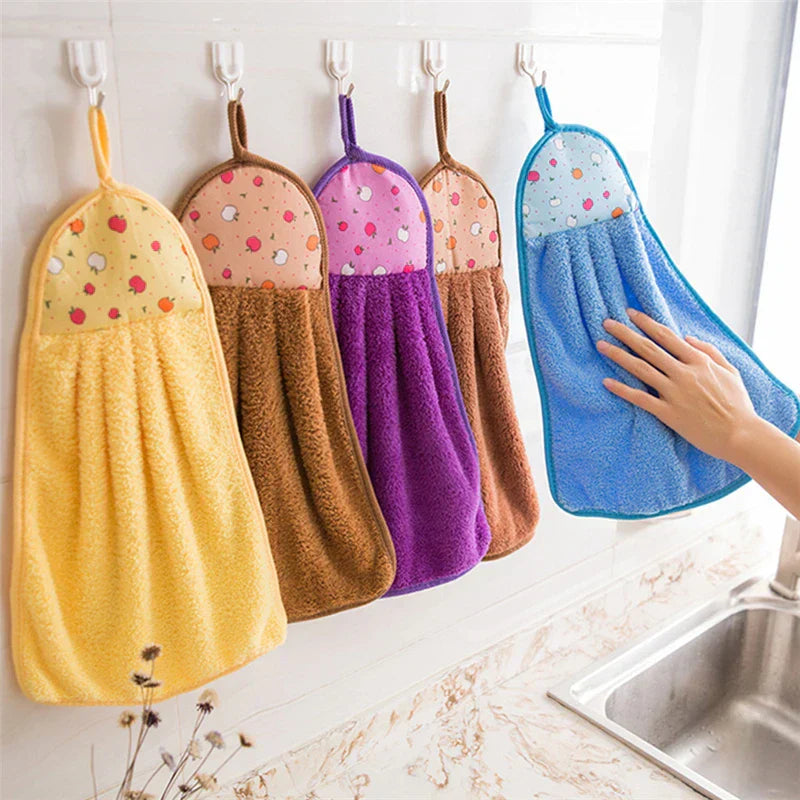 DecorBites™ Coral Velvet Hand Towel: Absorbent Cleaning Tool for Home Kitchen & Bathroom