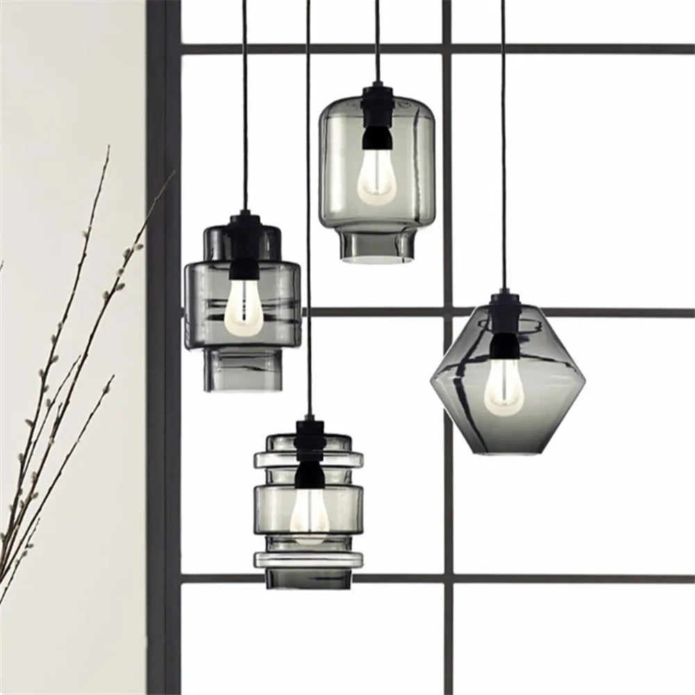 DecorBites™ Geometric Glass Pendant Light Collection: Modern Crystalline Pendant Series