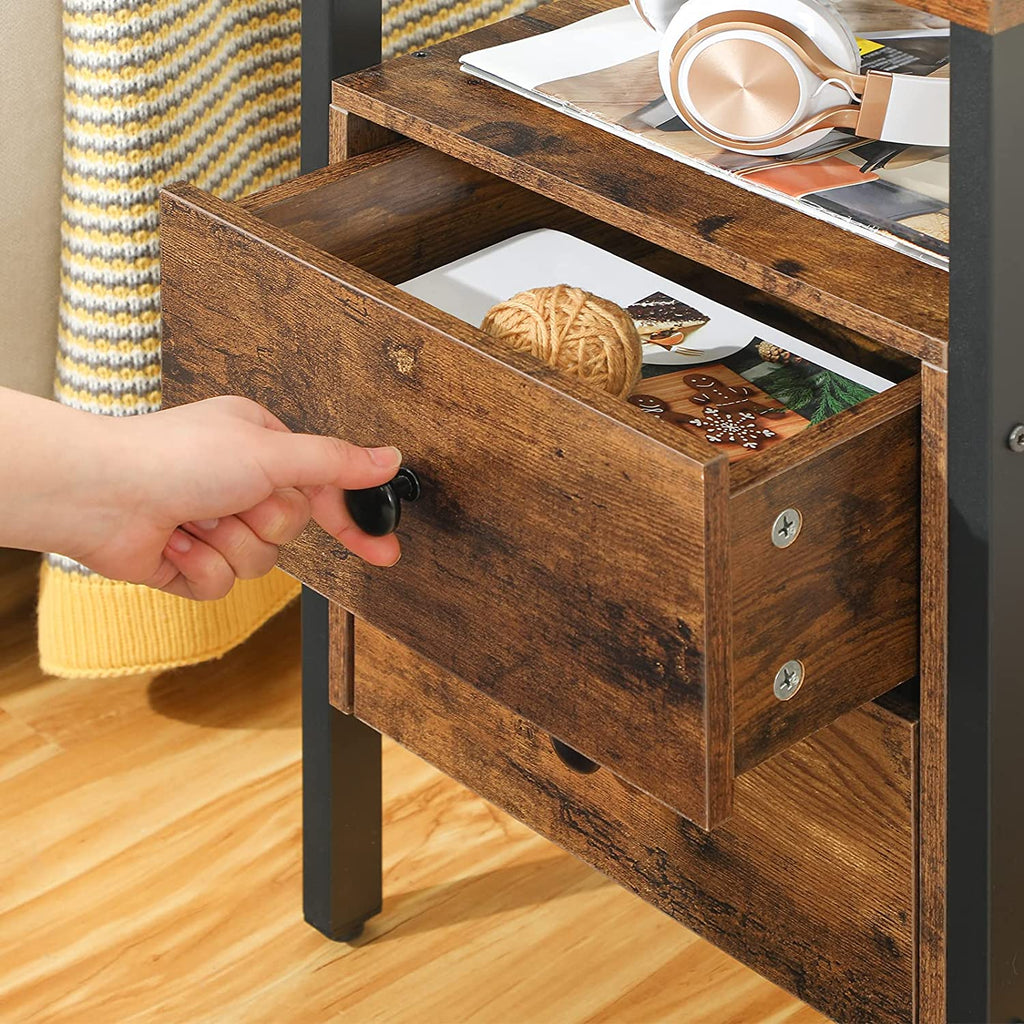 Nightstand, Bedside Table with 2 Drawers and Storage Shelves, Side End Table, Sofa Table