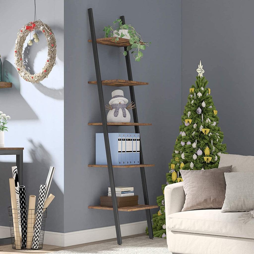 Ladder Shelf Leaning Shelf, 5-Tier Narrow Bookshelf, Leaning Bookshelf with Steel Frame