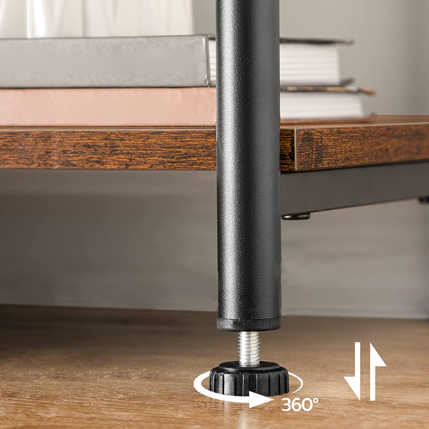 Side Table, Height-Adjustable Nightstand with Storage Shelves, 3-Tier Tall Industrial End Table, Coffee Table