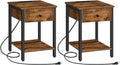 Set of 2 End Tables with Charging Station and USB Ports, Nightstand with Drawer and Storage Shelf