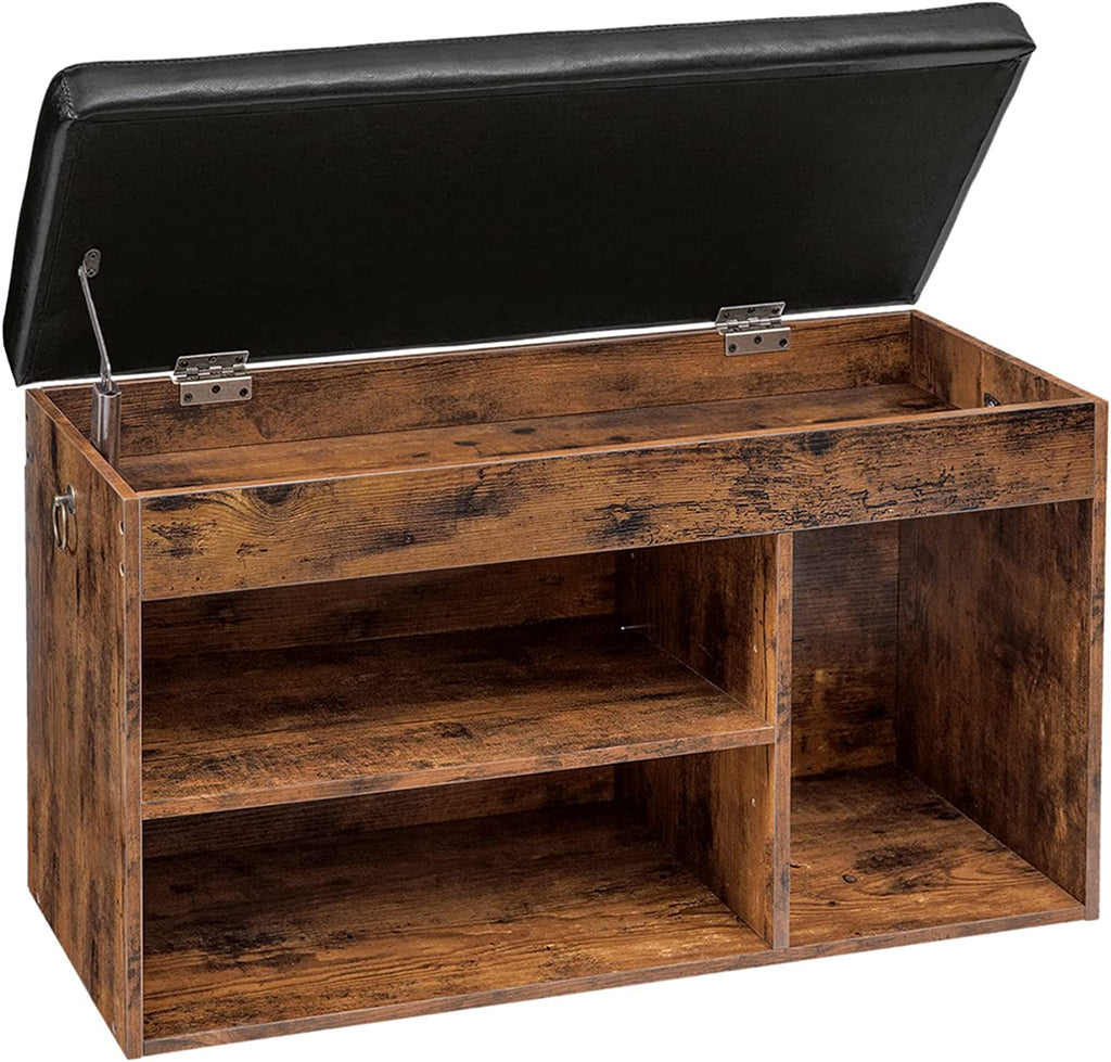 Shoe Storage Bench, Entryway Bench with Flip-Open Storage Box and Adjustable Shelf