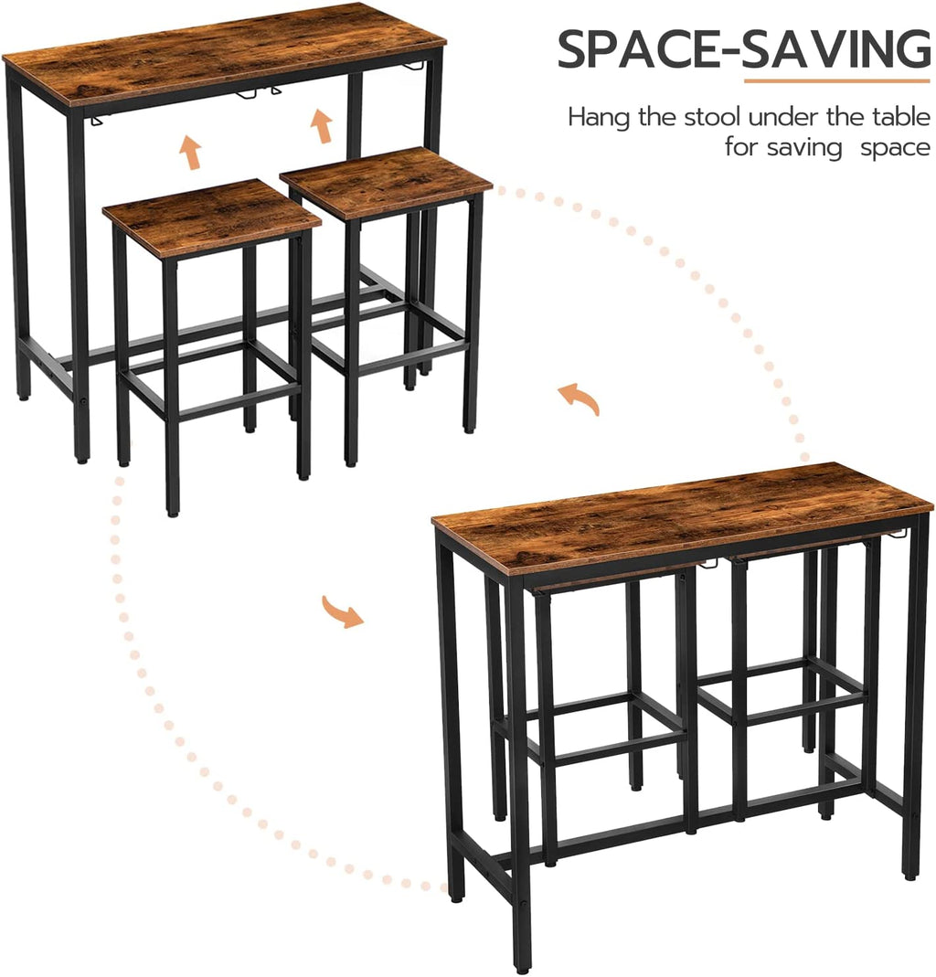 Bar Table with 2 Bar Stools, Hang Bar Chair Under Bar Table, 3 Piece Dining Table Set
