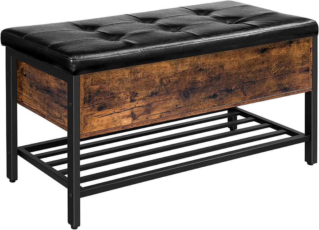 Storage Bench with Seating, Shoe Bench with Metal Shelf, Toy Box Storage Chest
