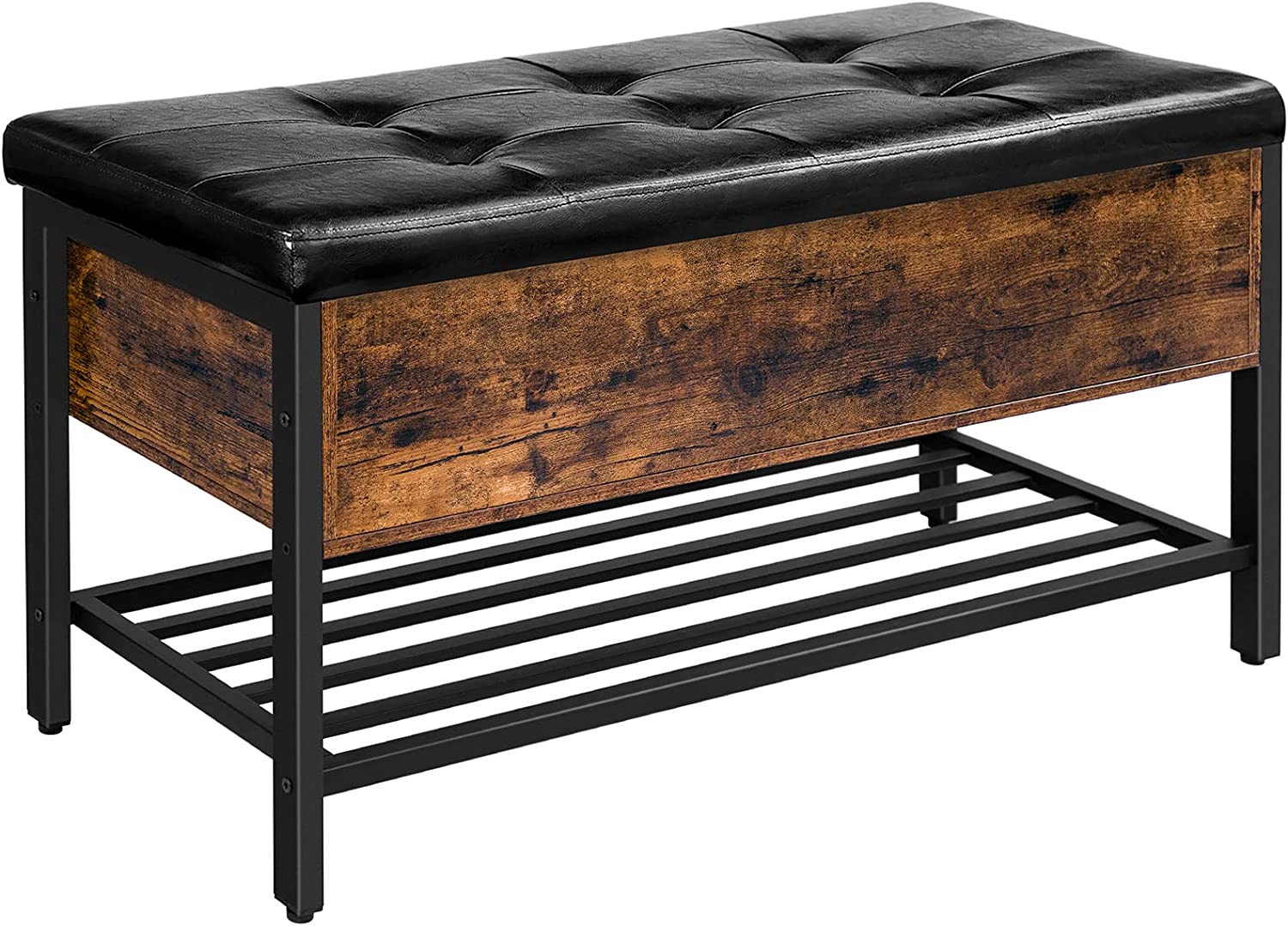 Storage Bench with Seating, Shoe Bench with Metal Shelf, Toy Box Storage Chest