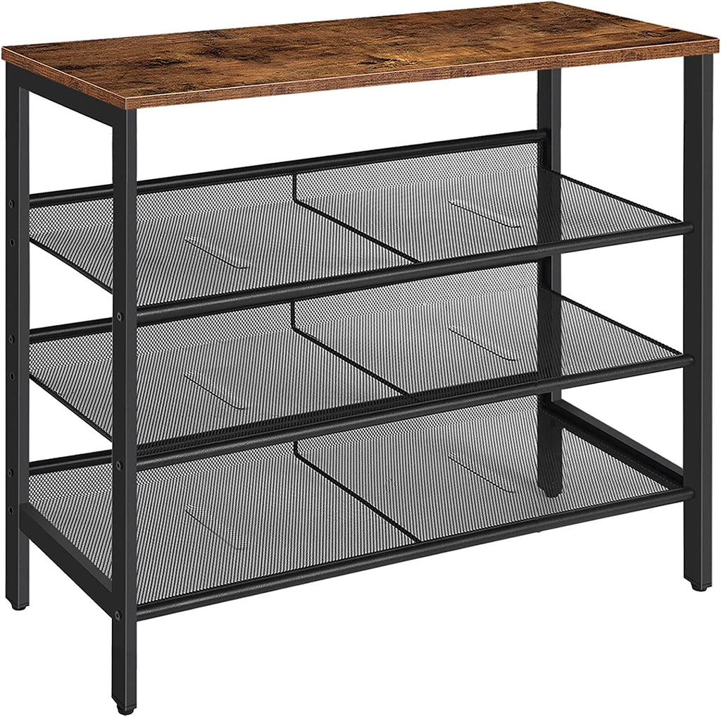 Industrial Shoe Rack, 4-Tier Shoe Shelf, Storage Organizer Unit with 3 Mesh Shelves