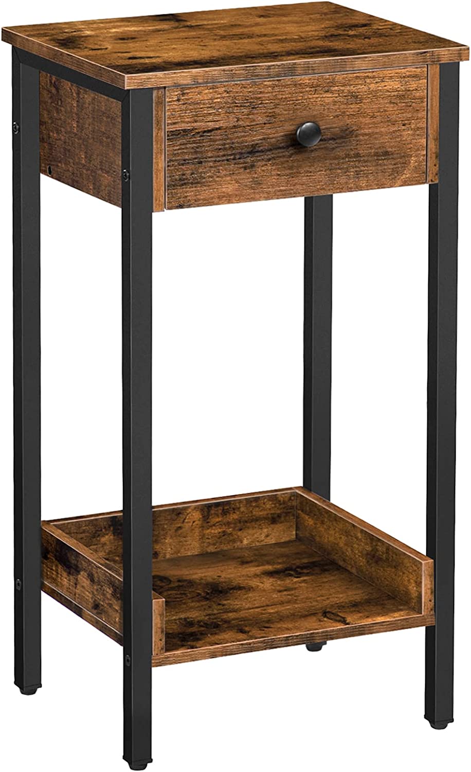Nightstand, End Table, Tall Nightstand with Drawer and Storage Shelf, Industrial End Telephone Table