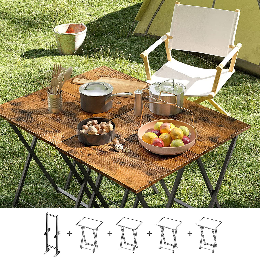 Folding TV Tray Tables, Set of 4 TV Trays with Storage Rack, Industrial Side Table