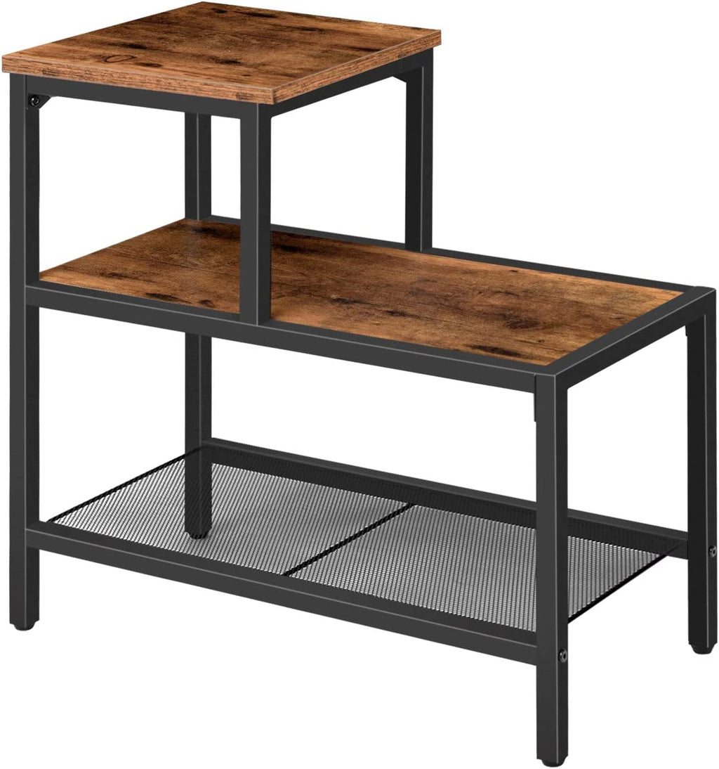Side Table, 3-Tier Narrow Nightstand with Accent Decorative Ladder Shelf, Industrial Sofa End Table