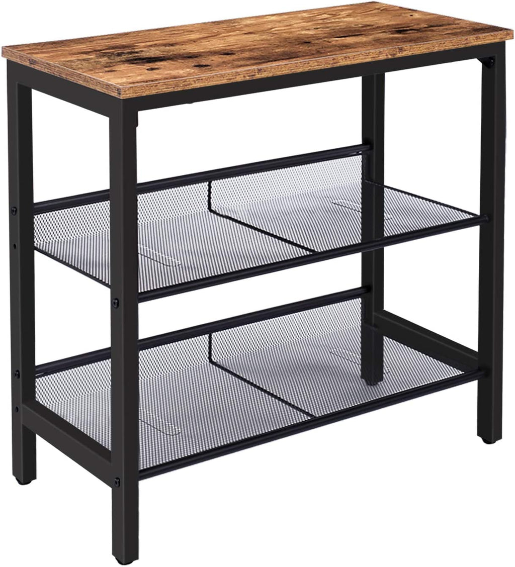 Side Table, 3-Tier Narrow End Table, Nightstand with 2 Flat or Slant Adjustable Shelves