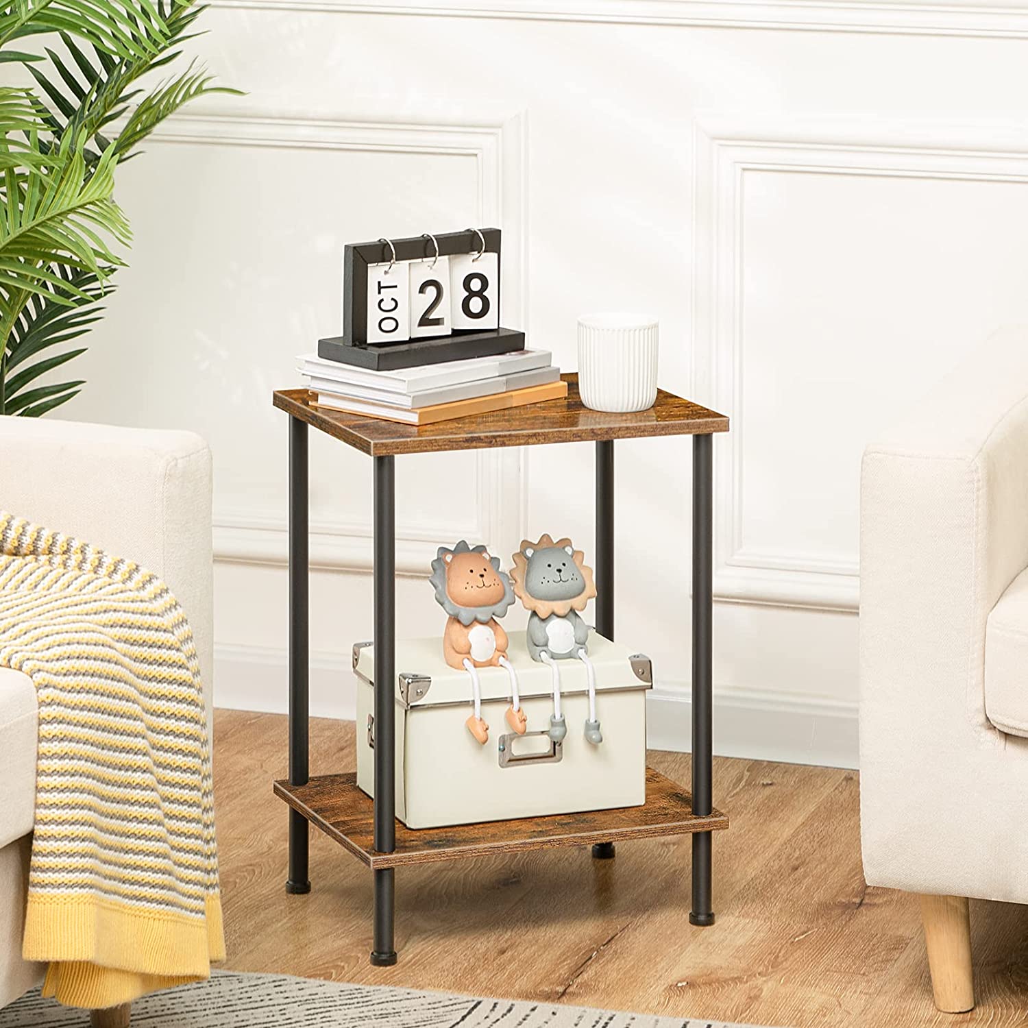 End Tables Set of 2, Nightstand with 2-Layer Storage Shelves, Side Table
