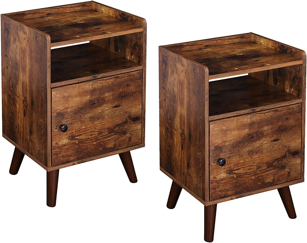 Nightstand Set of 2, 3-Tier End Table with Switchable Door, Side Table