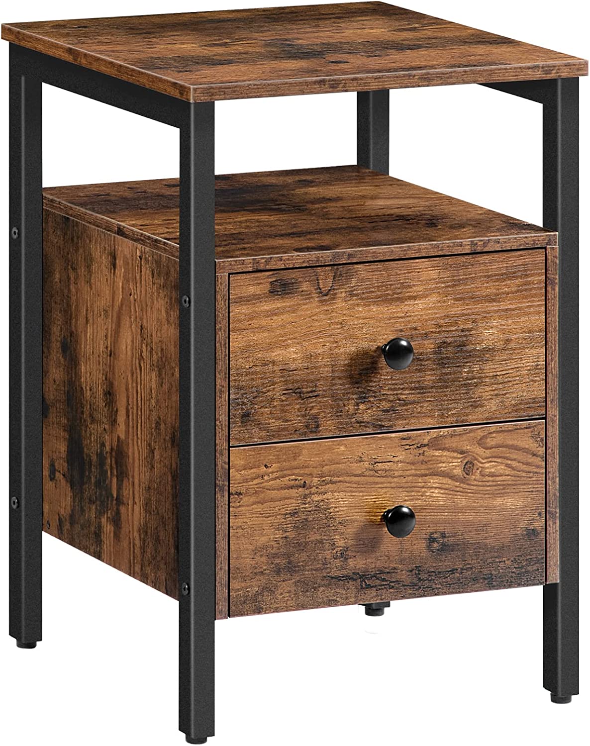 Nightstand, Bedside Table with 2 Drawers and Storage Shelves, Side End Table, Sofa Table