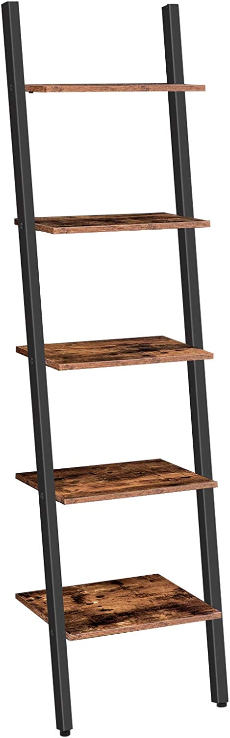 Ladder Shelf Leaning Shelf, 5-Tier Narrow Bookshelf, Leaning Bookshelf with Steel Frame