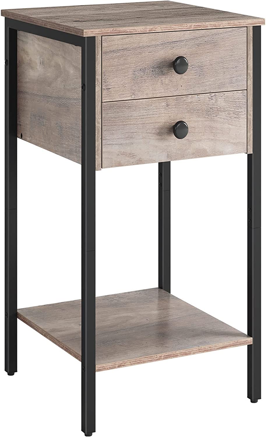 Tall Nightstand, Bedside Table with 2 Drawers and Storage Shelf, Industrial Telephone End Table