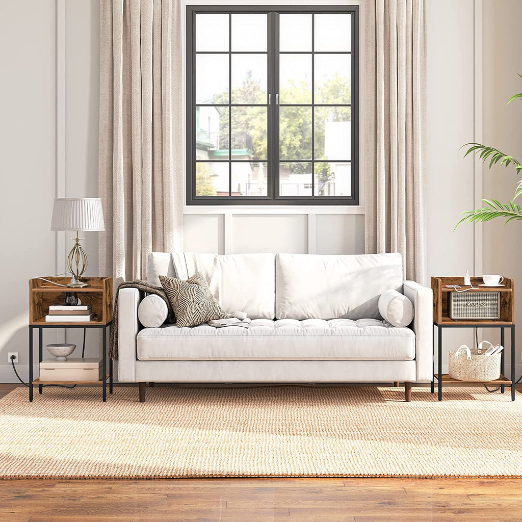 End Table with Charging Station, Nightstand with Open Drawer, Side Table with USB Ports and Outlets