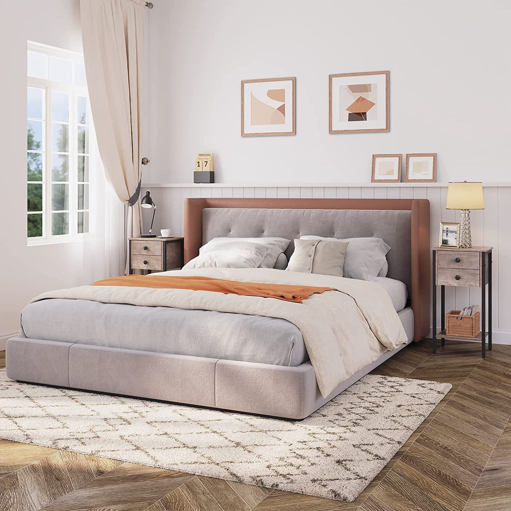 Tall Nightstand, Bedside Table with 2 Drawers and Storage Shelf, Industrial Telephone End Table