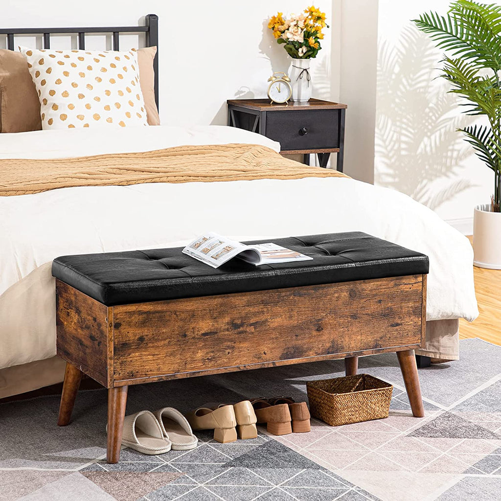 Storage Bench with Storage, Entryway Bench with Leather Seat, Flip Top Storage Chest