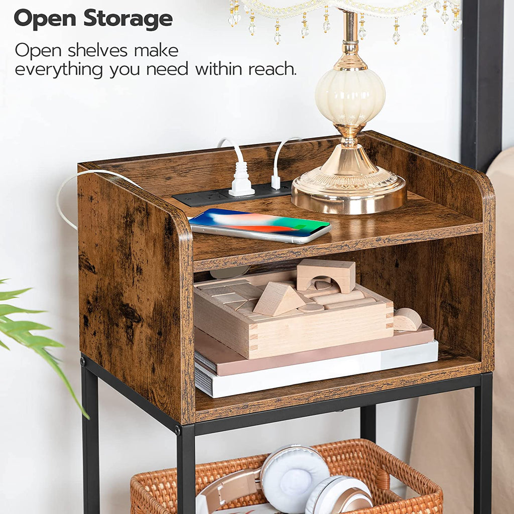 End Table with Charging Station, Nightstand with Open Drawer, Side Table with USB Ports and Outlets