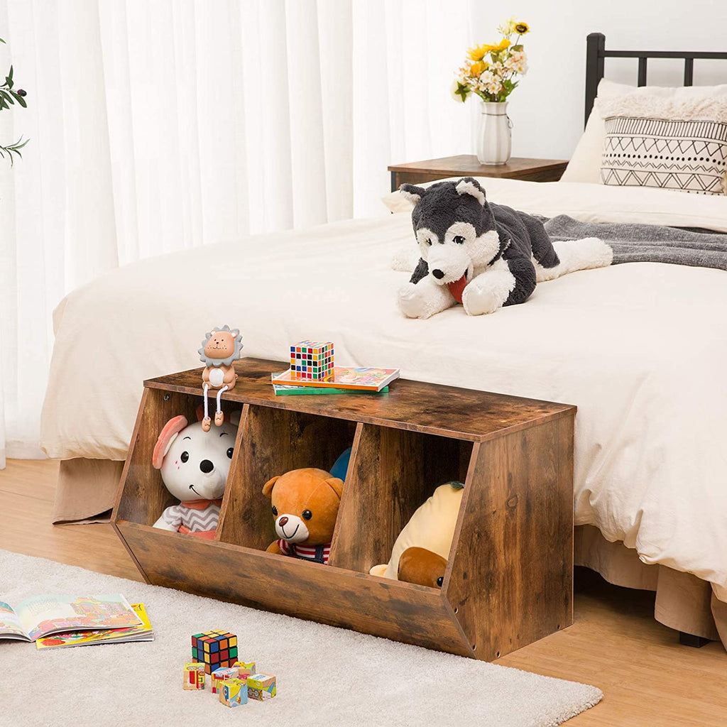Toy Storage Cubby, Kids Bookshelf, Stackable 3-Bin Toy Storage Cabinet, Bookcase Footboard, Children's Toy Shelf
