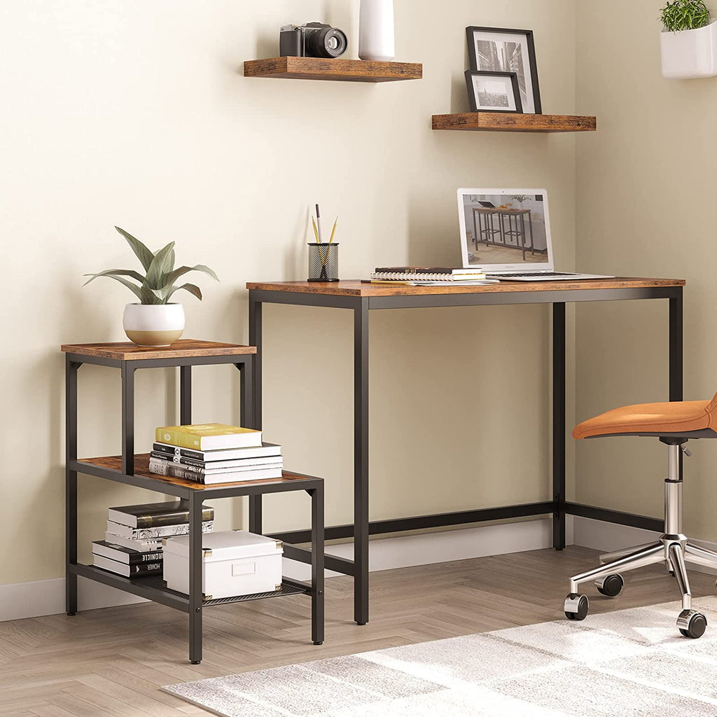 Side Table, 3-Tier Narrow Nightstand with Accent Decorative Ladder Shelf, Industrial Sofa End Table