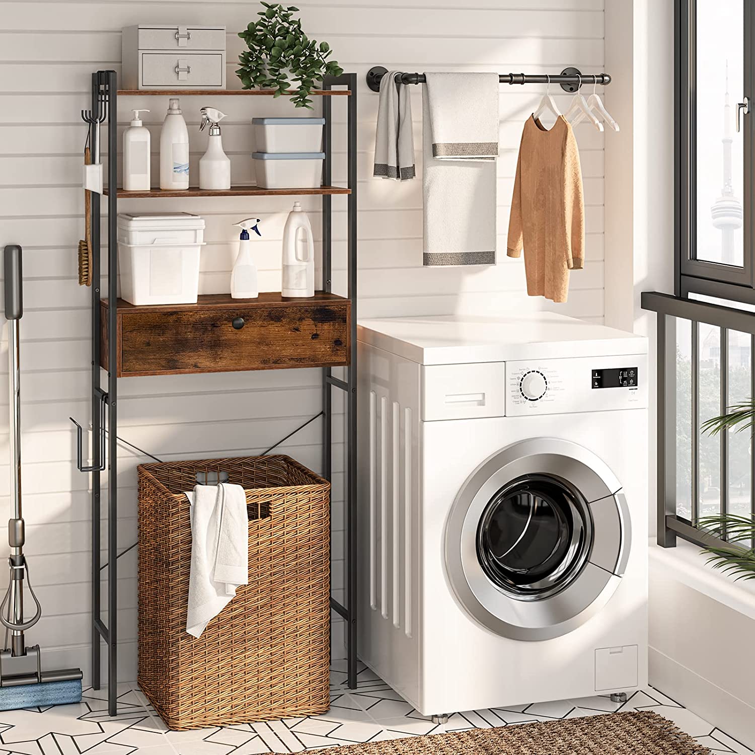 Over The Toilet Storage, 3 Tier Bathroom Organizer Shelf with Drawers, Freestanding Bathroom Space Saver