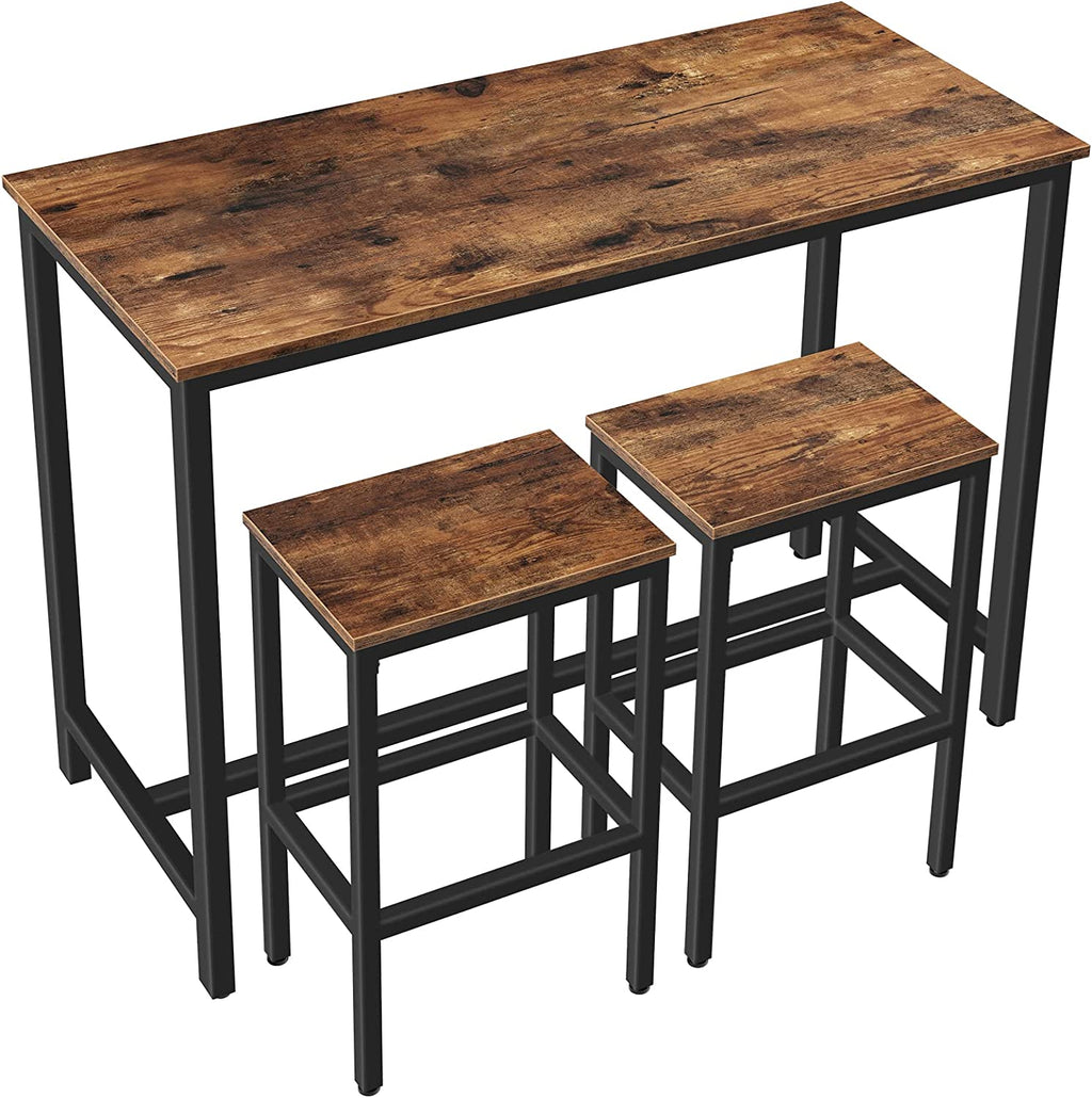 Bar Table and Chairs Set, Rectangular Pub Bar Table and 2 Bar Stools