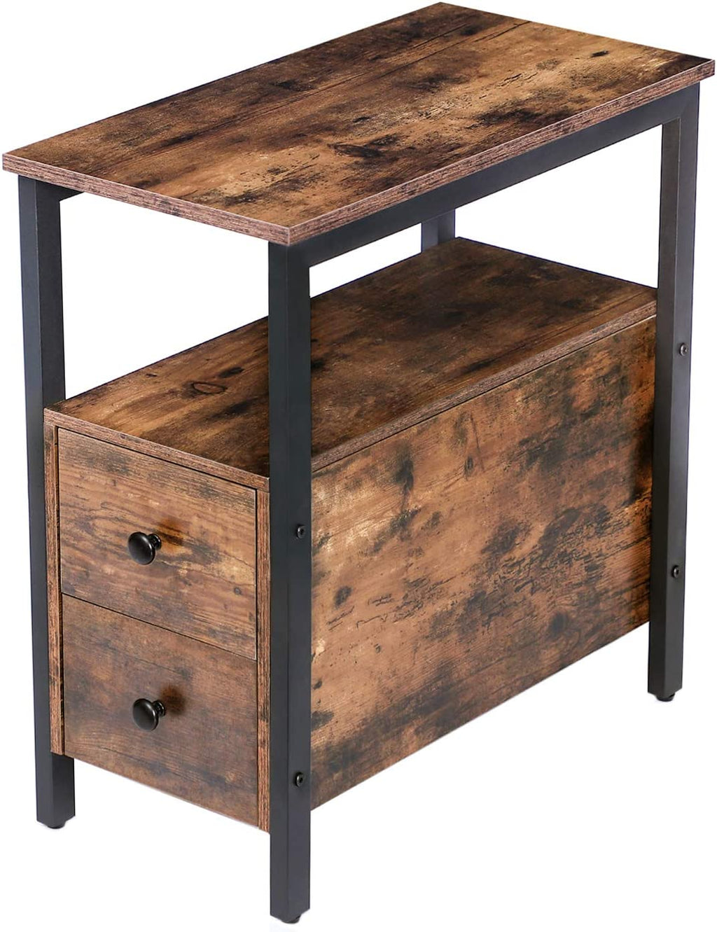 End Table, Narrow Chairside Table with Drawer and Open Storage Shelf