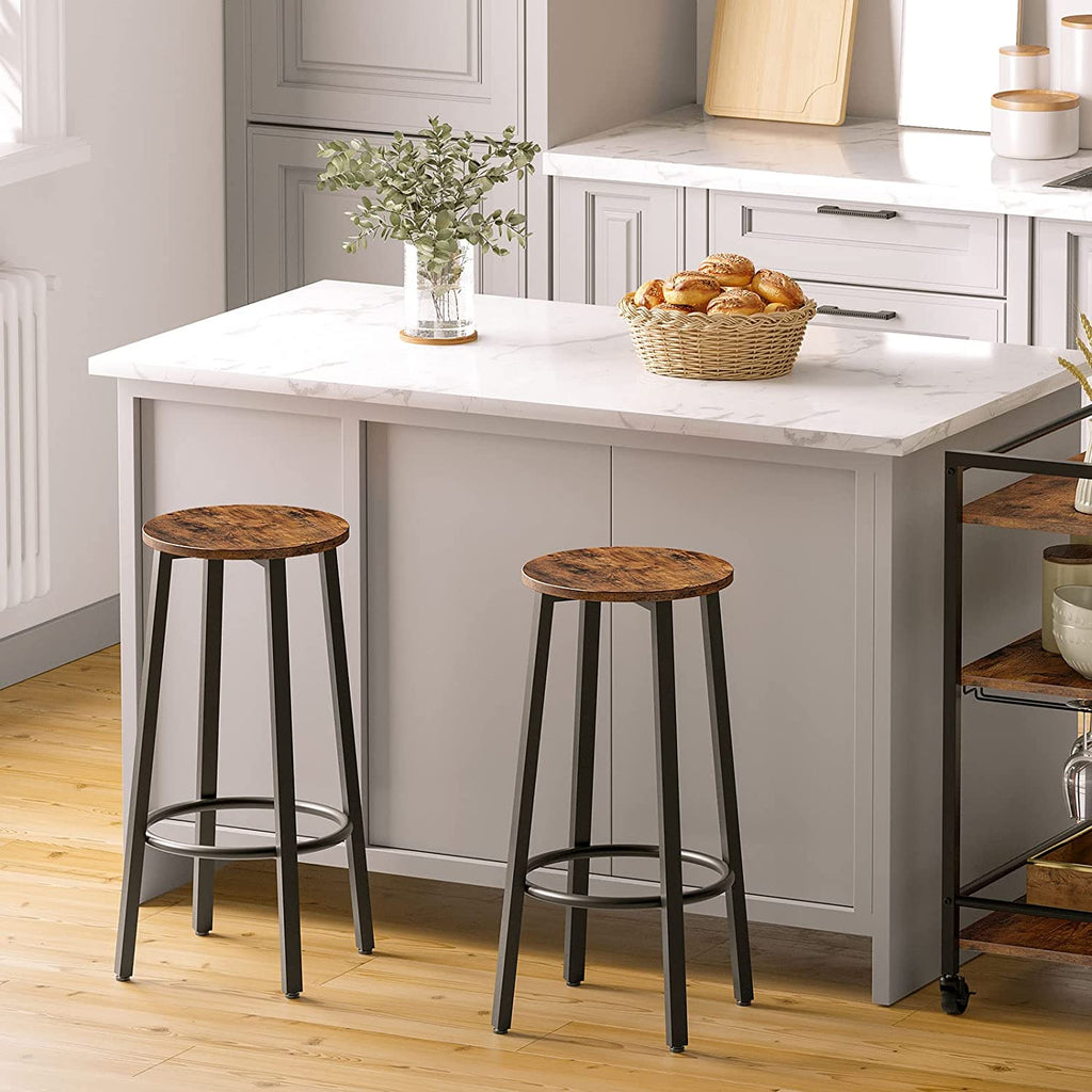 Bar Stools, Set of 2 Round Bar Chairs with Footrest