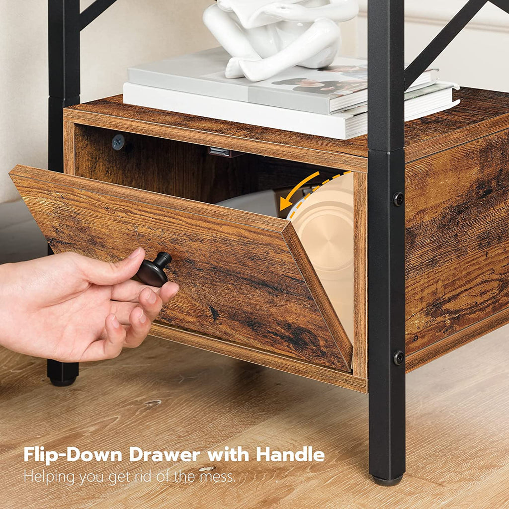 Nightstand with Charging Station, End Table with Drawer, USB Ports and Power Outlets