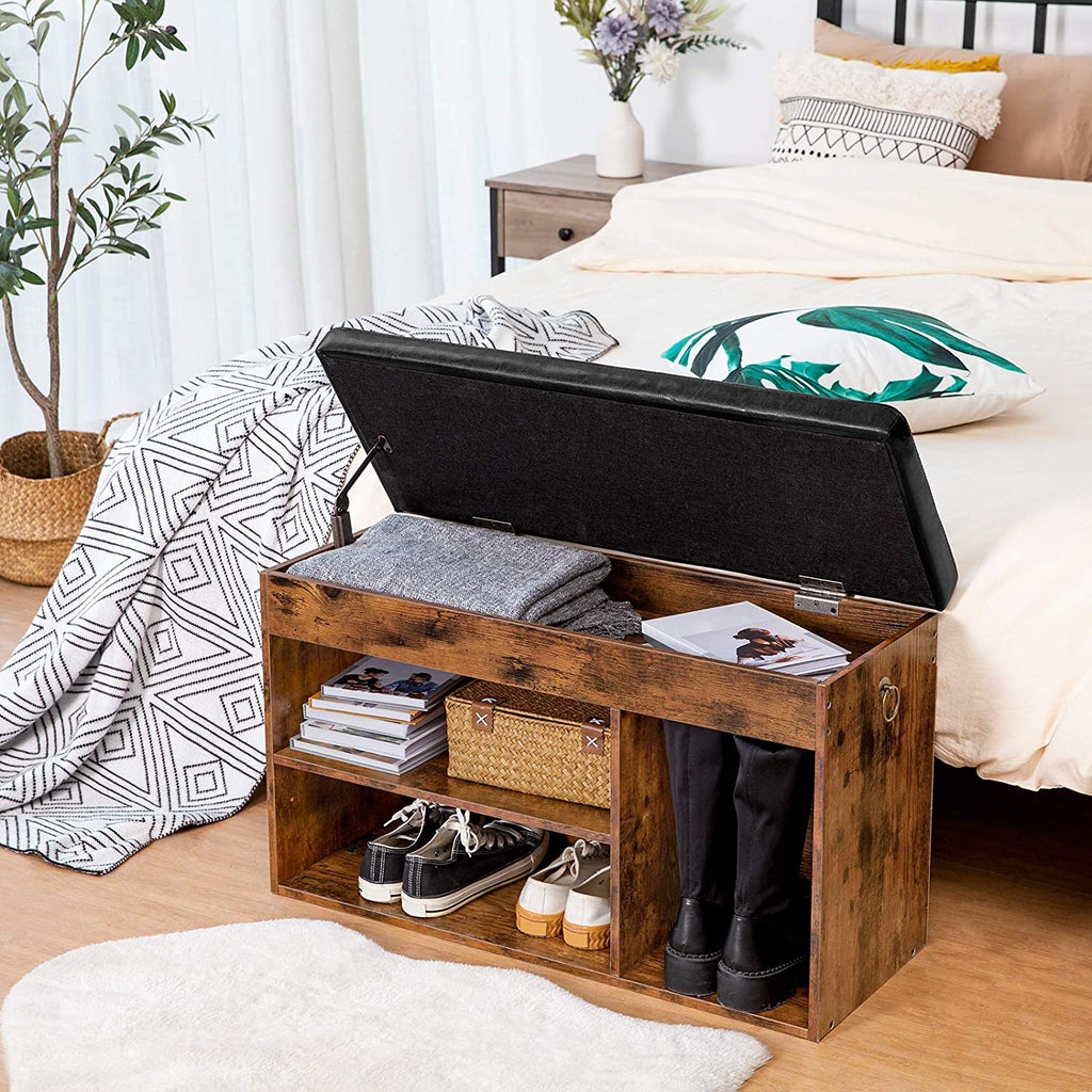 Shoe Storage Bench, Entryway Bench with Flip-Open Storage Box and Adjustable Shelf