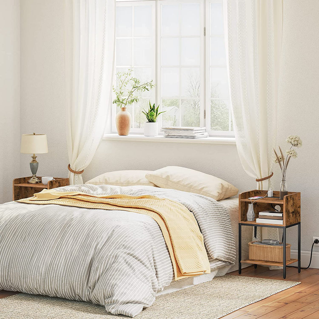 End Table with Charging Station, Nightstand with Open Drawer, Side Table with USB Ports and Outlets