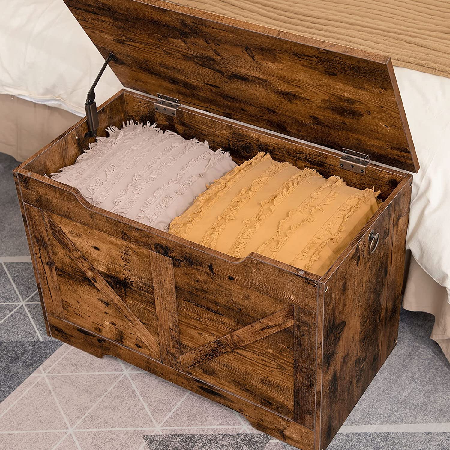 Storage Chest, Retro Toy Box Organizer with U-Shaped Cut-Out Pull, Storage Bench