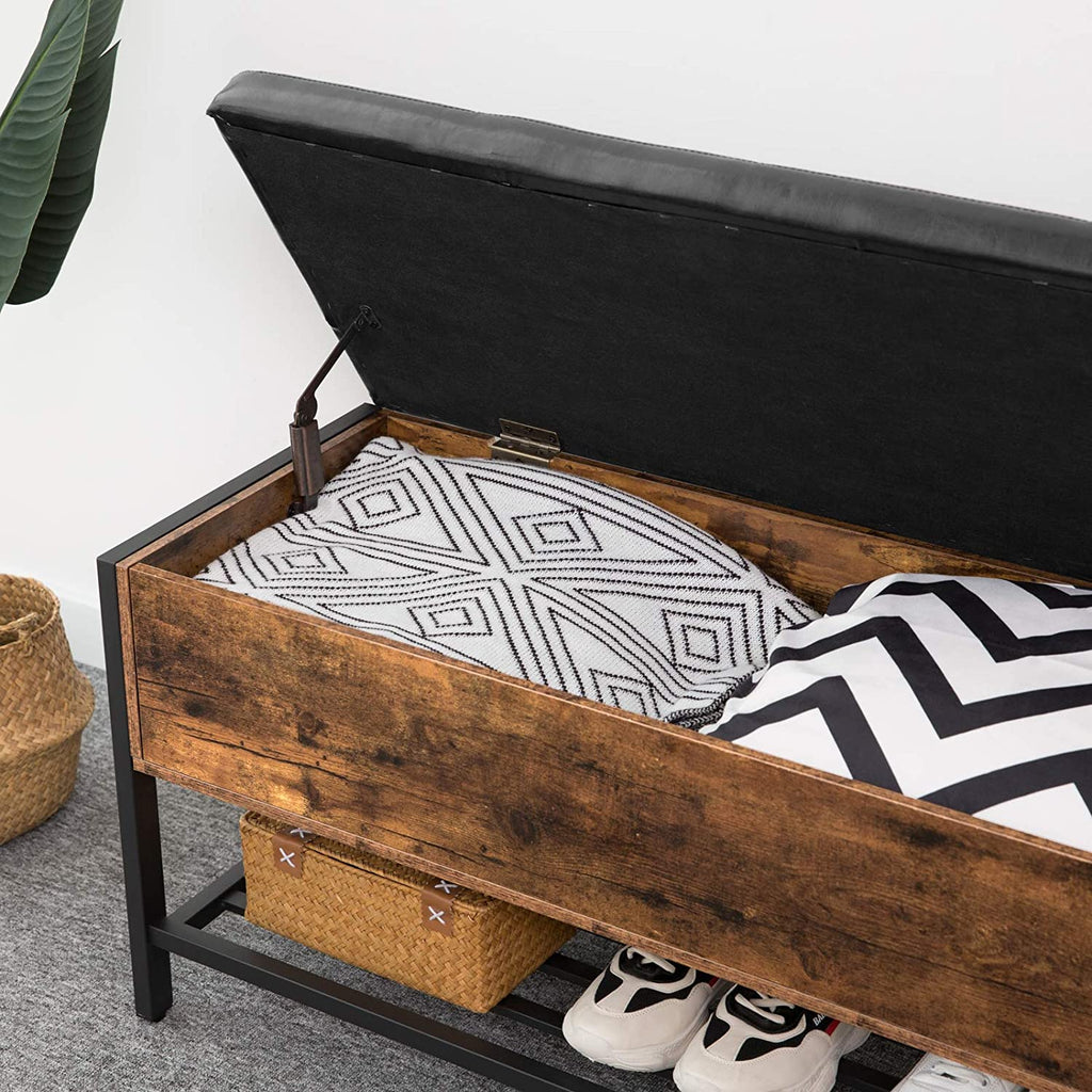 Storage Bench with Seating, Shoe Bench with Metal Shelf, Toy Box Storage Chest