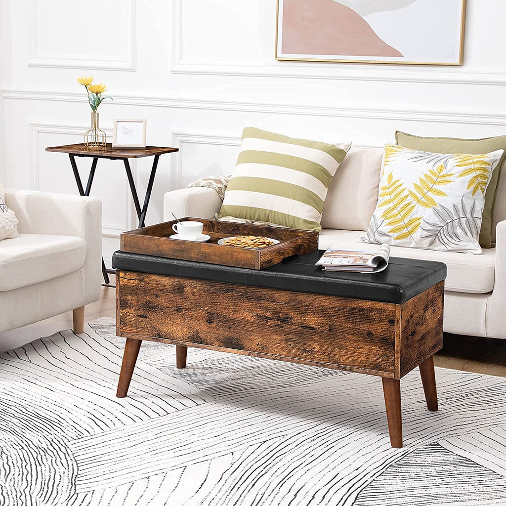 Storage Bench with Storage, Entryway Bench with Leather Seat, Flip Top Storage Chest