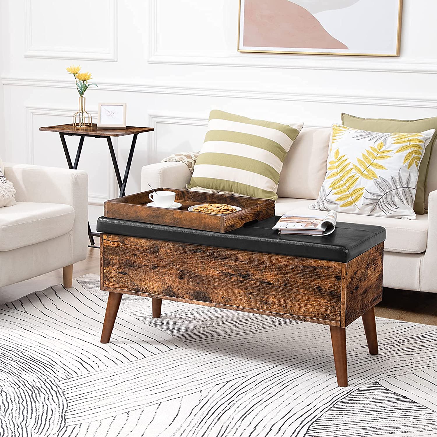 Storage Bench with Storage, Entryway Bench with Leather Seat, Flip Top Storage Chest