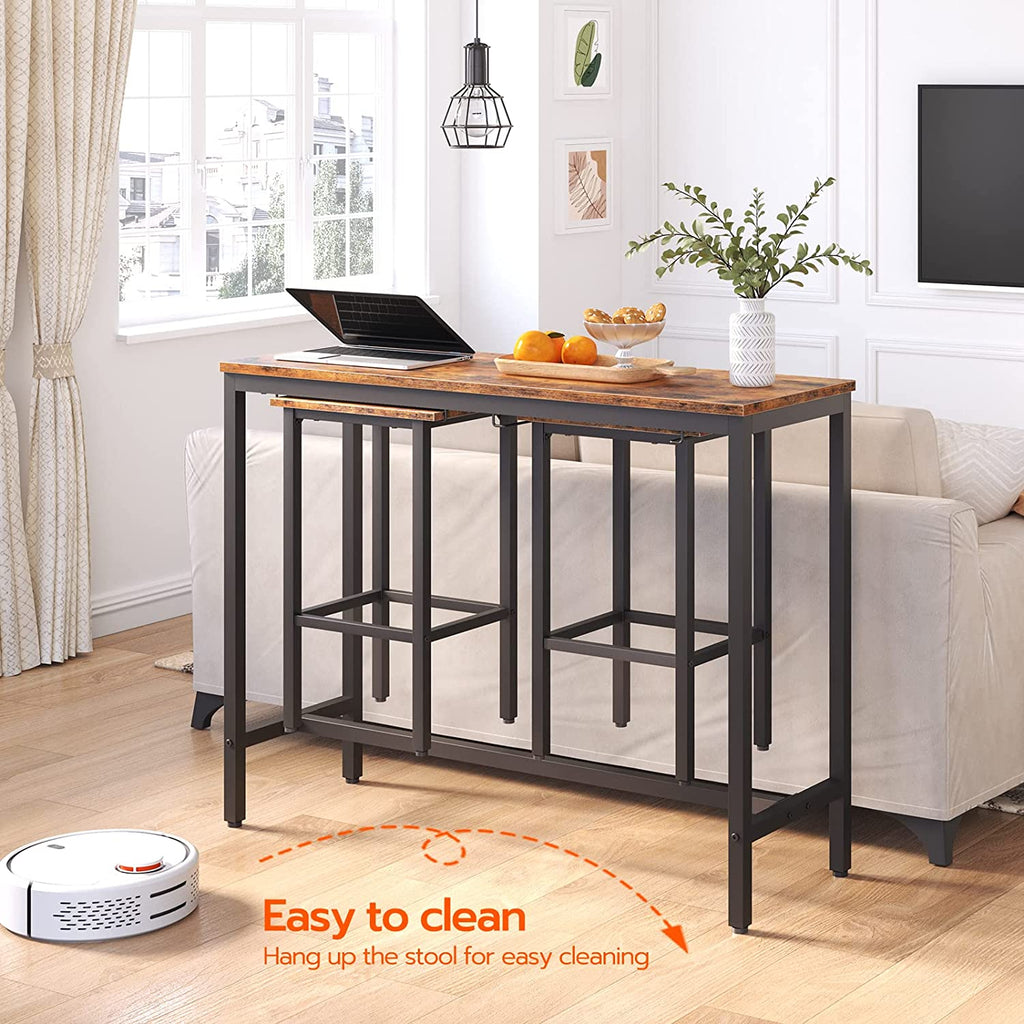 Bar Table with 2 Bar Stools, Hang Bar Chair Under Bar Table, 3 Piece Dining Table Set