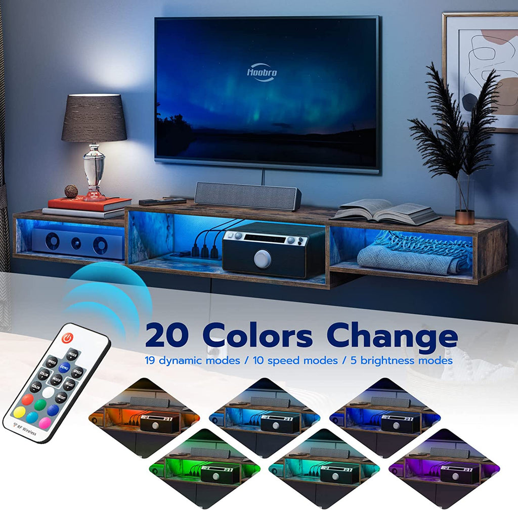 Floating TV Stand Wall Mounted TV Stand with Power Outlet, Floating TV Shelf with LED