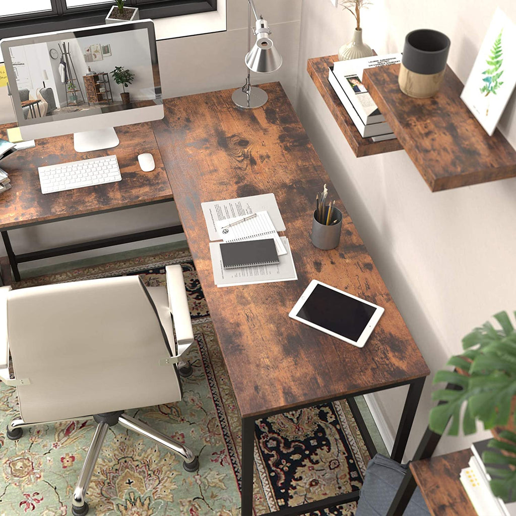 L-Shaped Computer Desk, Industrial Corner Writing Desk with Adjustable Shelves, Study Workstation