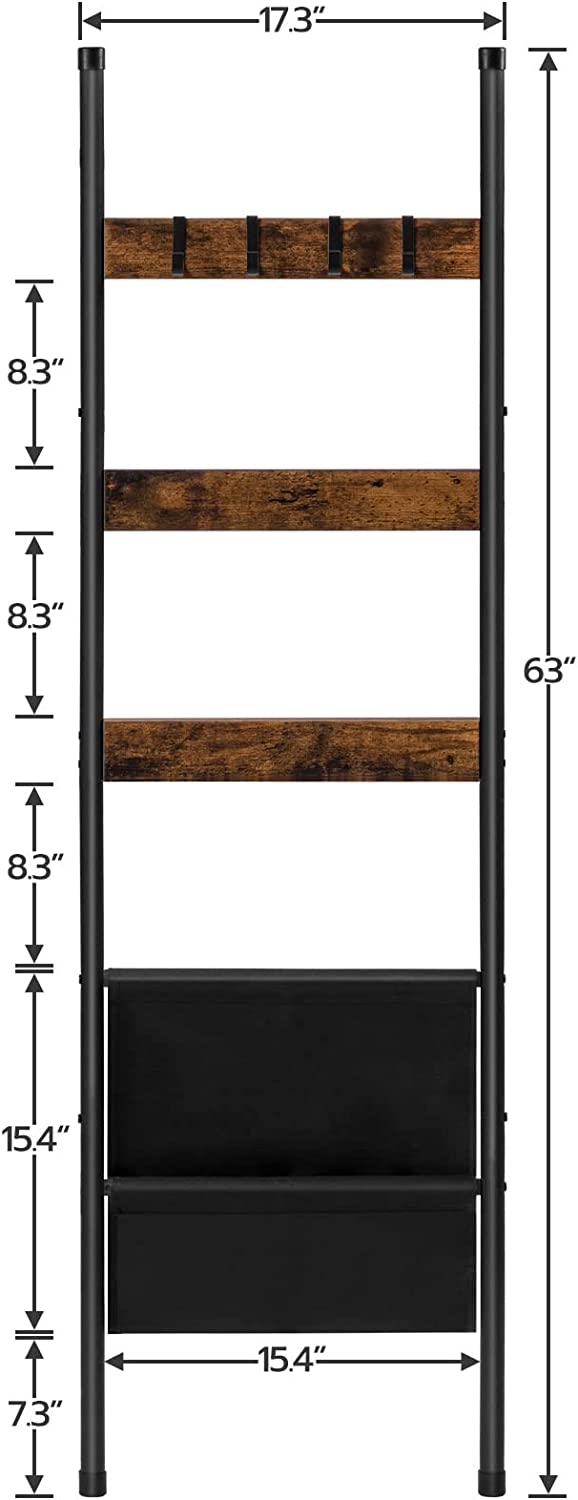 Blanket Ladder, 5 Tier Ladder Shelf, Wall-Leaning Blanket Rack, Towel Drying and Display Rack
