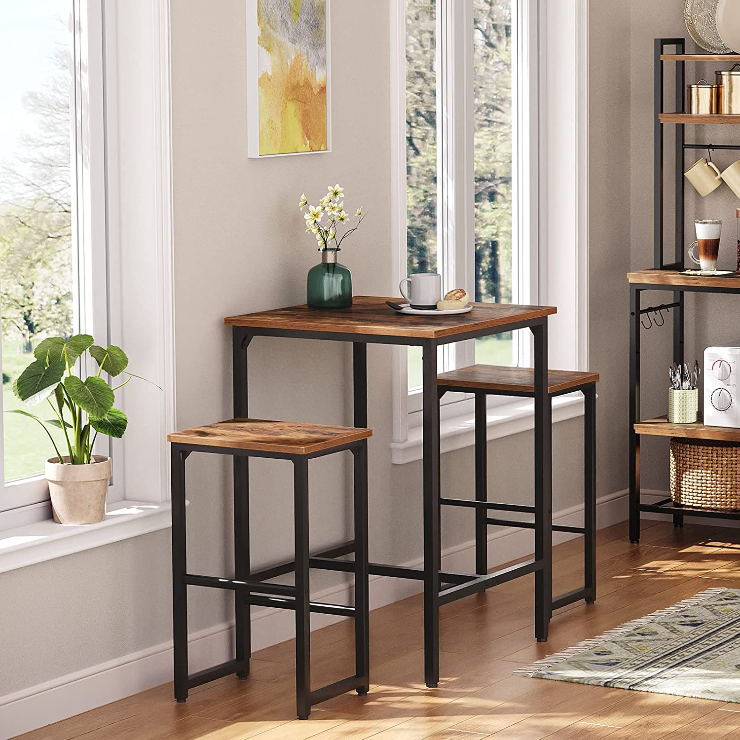 Bar Table Set, 3-Piece Dining Table and Bar Stools Set, Pub Table and Bar Chairs