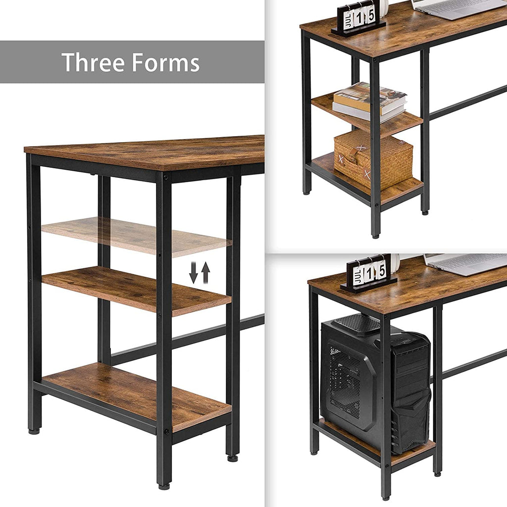 L-Shaped Computer Desk, Industrial Corner Writing Desk with Adjustable Shelves, Study Workstation