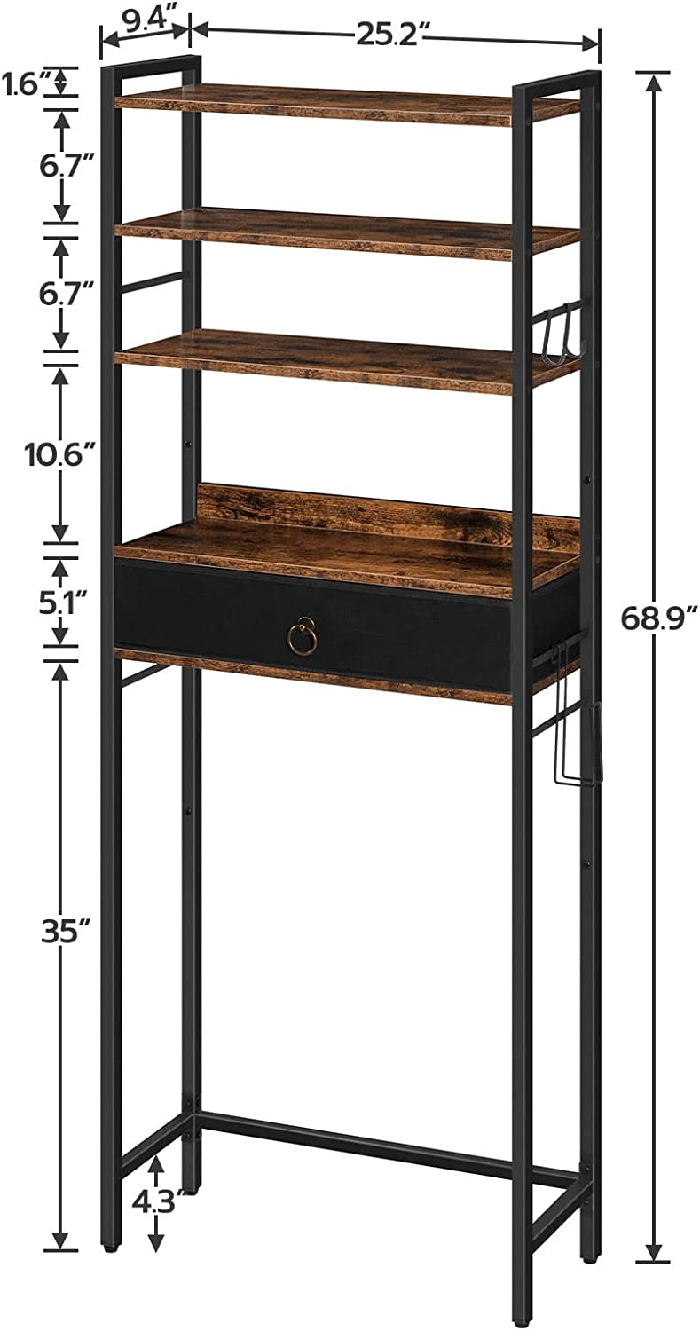 Over The Toilet Storage, 5 Tier Bathroom Organizer with Storage Drawer