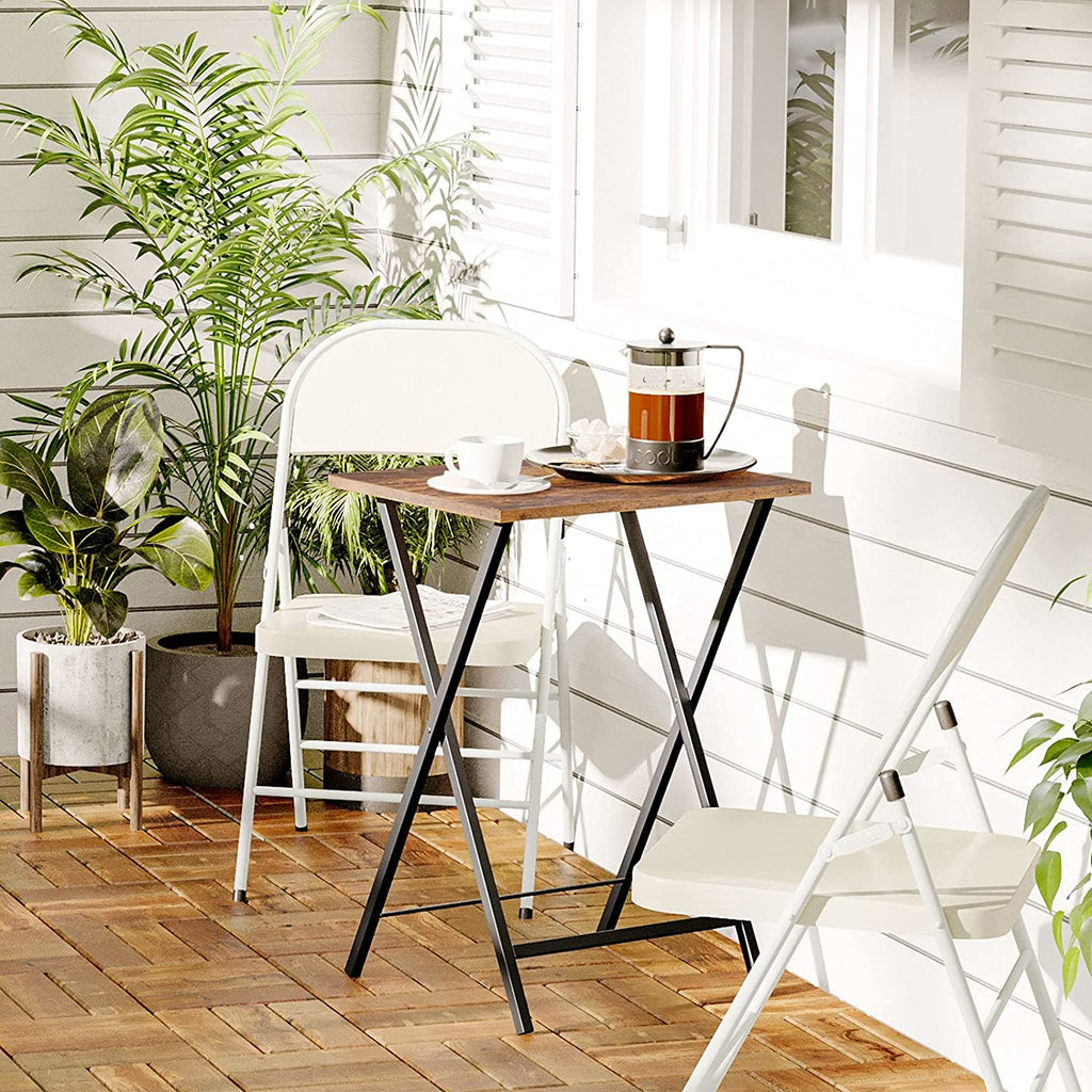 Folding TV Tray Tables, Set of 4 TV Trays with Storage Rack, Industrial Side Table
