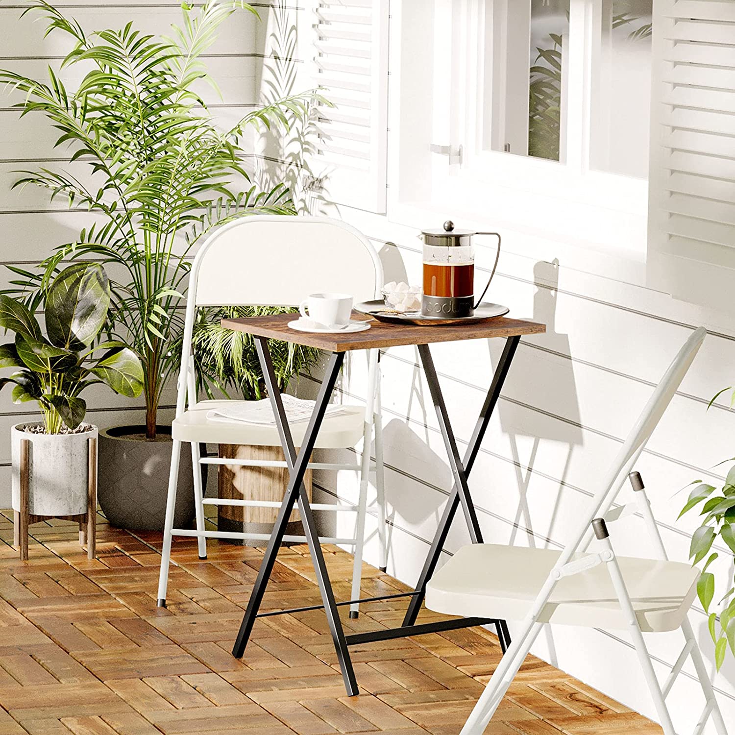 Folding TV Tray Tables, Set of 4 TV Trays with Storage Rack, Industrial Side Table